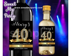 40th Birthday Party wine labels,Gold diamonds 40th Birthday Party wine labels,(14ab)